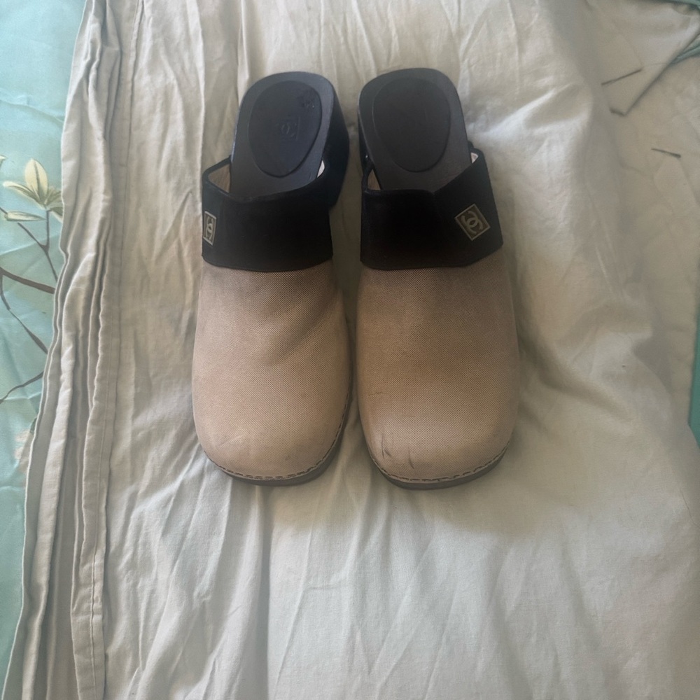 CHANEL Beige and Black Mules